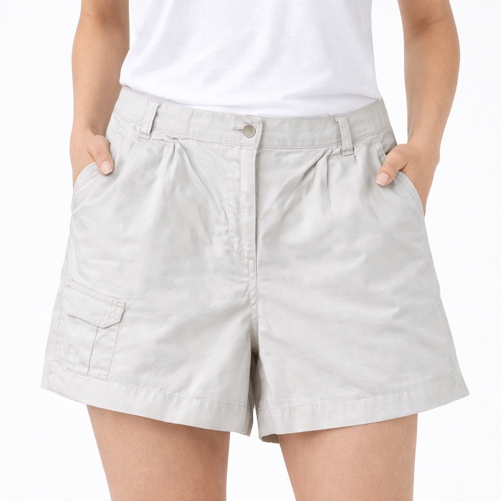 Vintage Freeze Frame High Waist Pleated Khaki Hiking Cargo Shorts‎ With Pockets